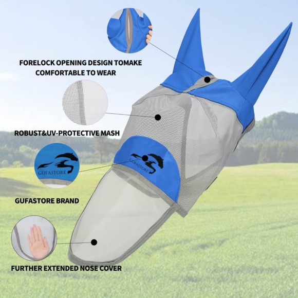 GUFASTORE Other - Gufastore Blue & Gray UV Protective Horse Fly Mask with Ear Covers